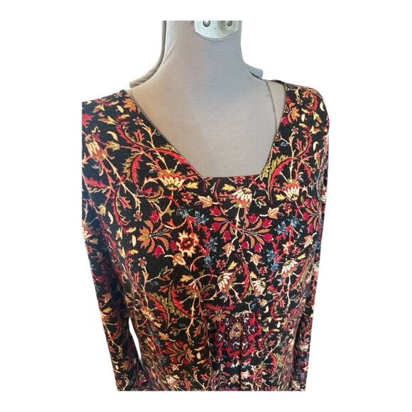 J. Jill Boho Midi Dress Size Medium Long Sleeve Vibrant Red Pink Gold Blue - Picture 5 of 6